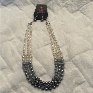 Paparazzi Elegant Silver and Cream Pearl Necklace and Earrings. Never worn!